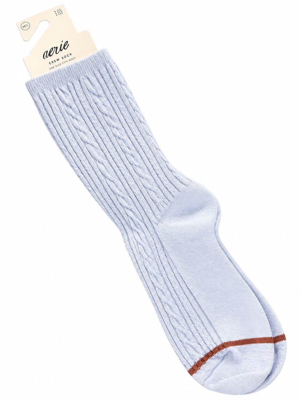 aerie Light Blue Cable-Knit Crew Socks with Rust Accent